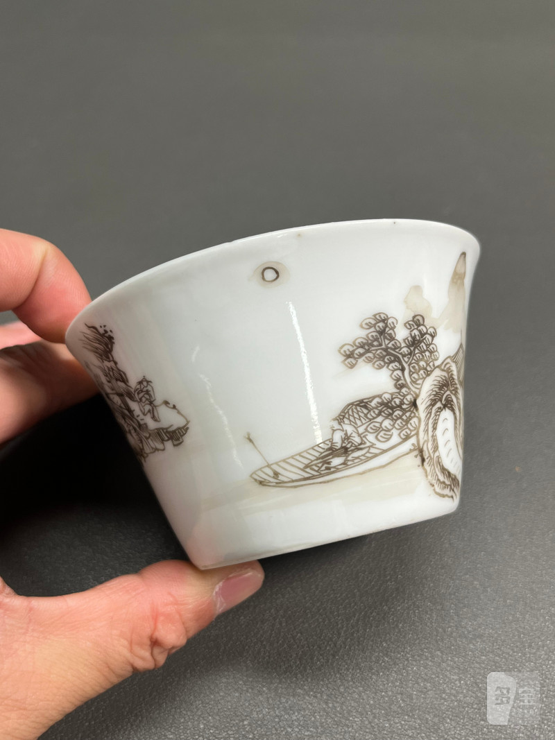 清雍正  墨彩山水人物马蹄杯 - 图10